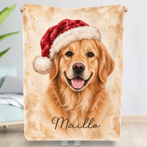 Personalized Blanket - Santa Hat Watercolor Portrait - Featured Image