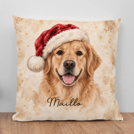 Personalized Pillow - Santa Hat Watercolor Portrait