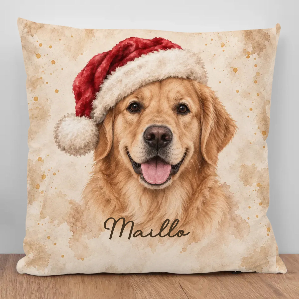 Personalized Pillow - Santa Hat Watercolor Portrait