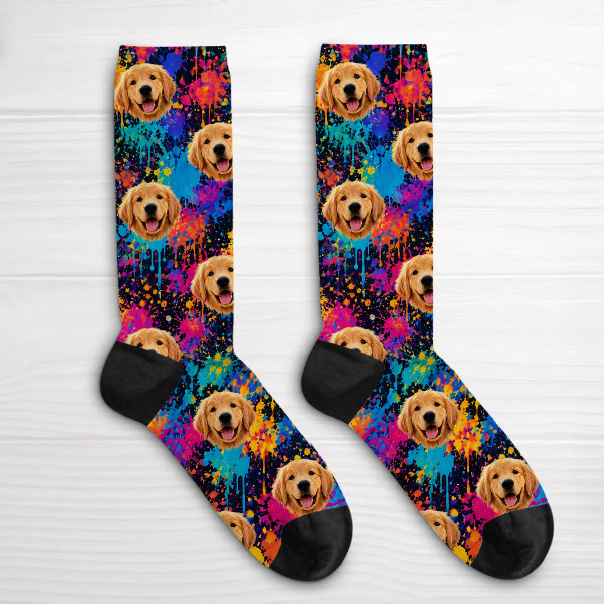 Personalized Socks - Neon Splash Portrait