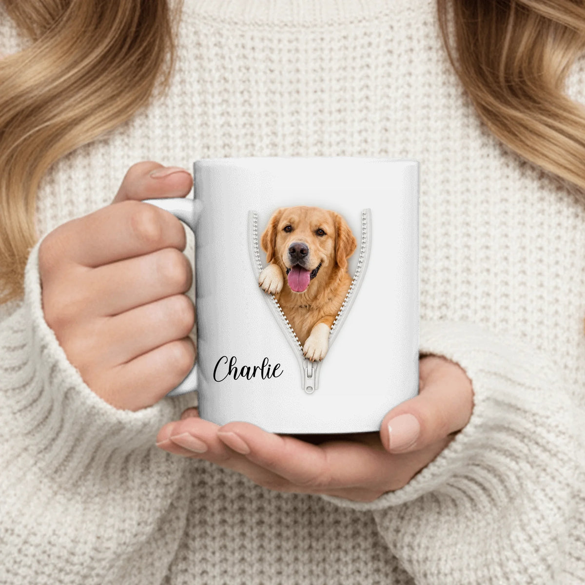 Personalized Mug - 3D Zipper Peeking Photo & Name