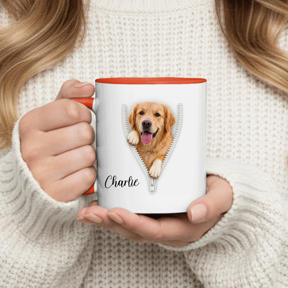 Personalized Mug - 3D Zipper Peeking Photo & Name