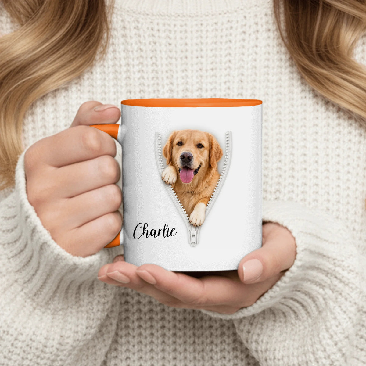 Personalized Mug - 3D Zipper Peeking Photo & Name