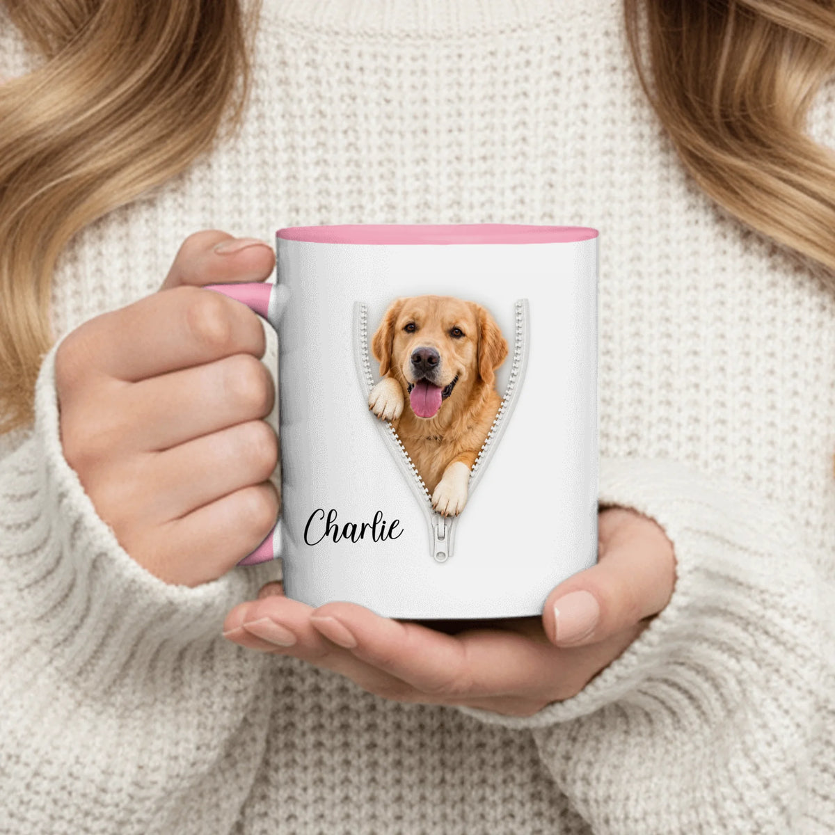 Personalized Mug - 3D Zipper Peeking Photo & Name