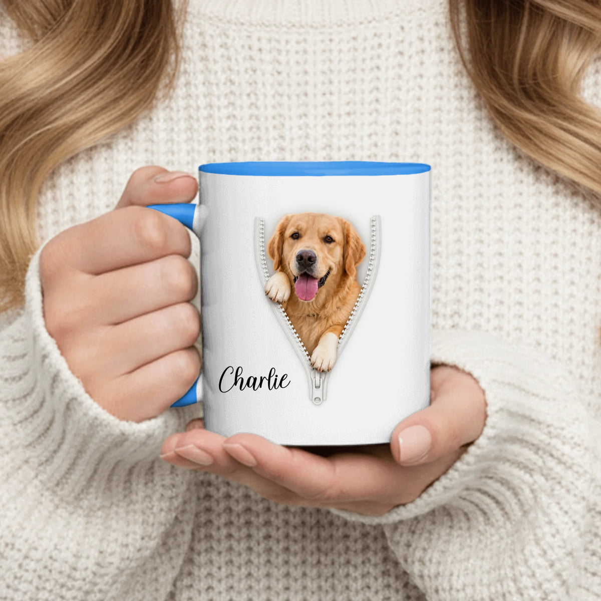 Personalized Mug - 3D Zipper Peeking Photo & Name