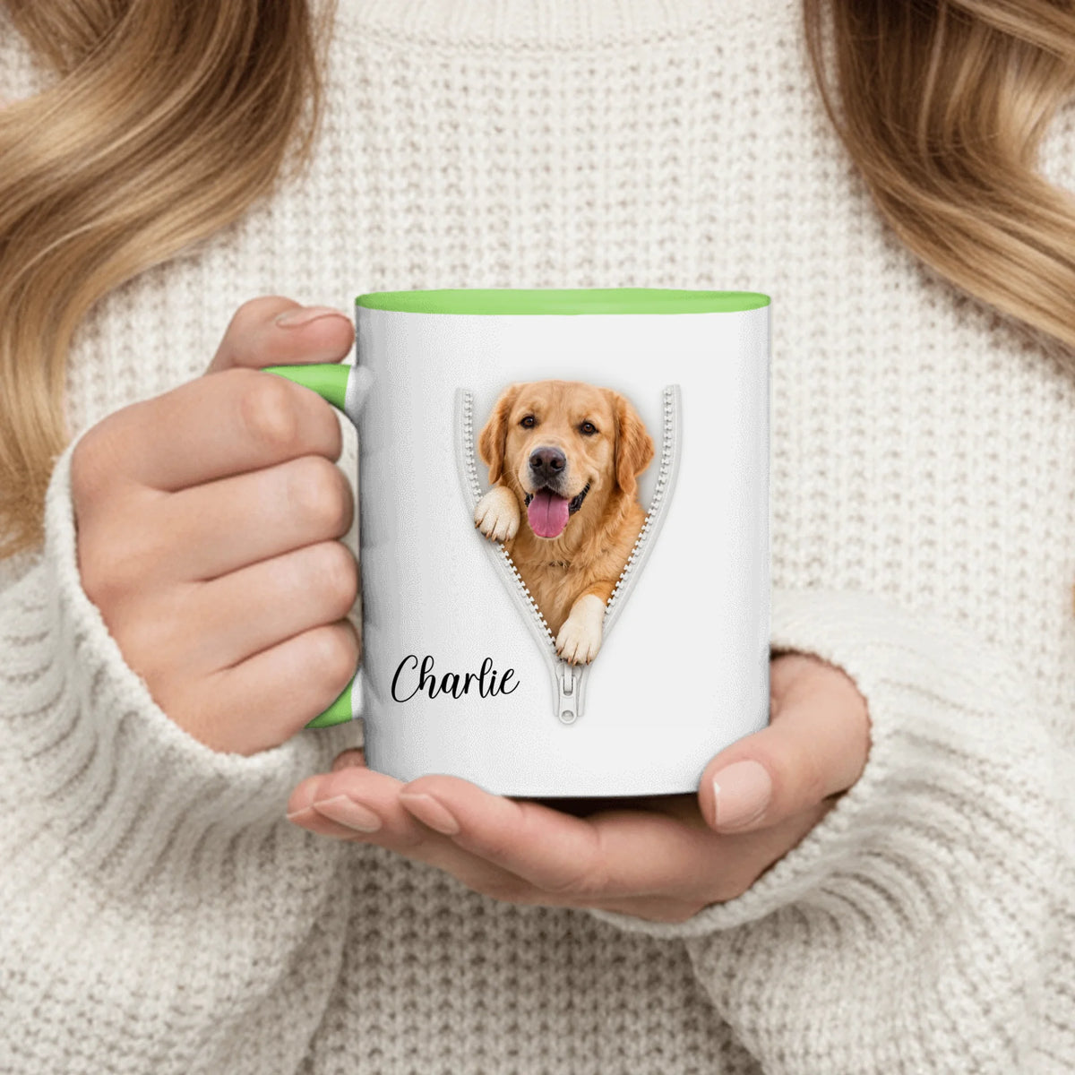 Personalized Mug - 3D Zipper Peeking Photo & Name