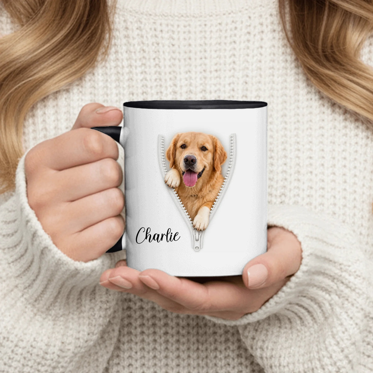 Personalized Mug - 3D Zipper Peeking Photo & Name