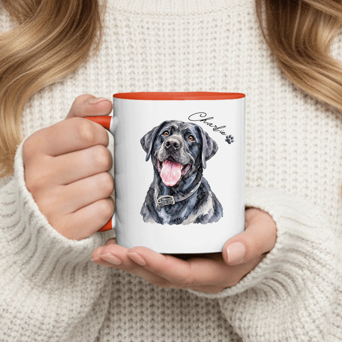 Personalized Mug - Watercolor Pet Portrait & Paw Print
