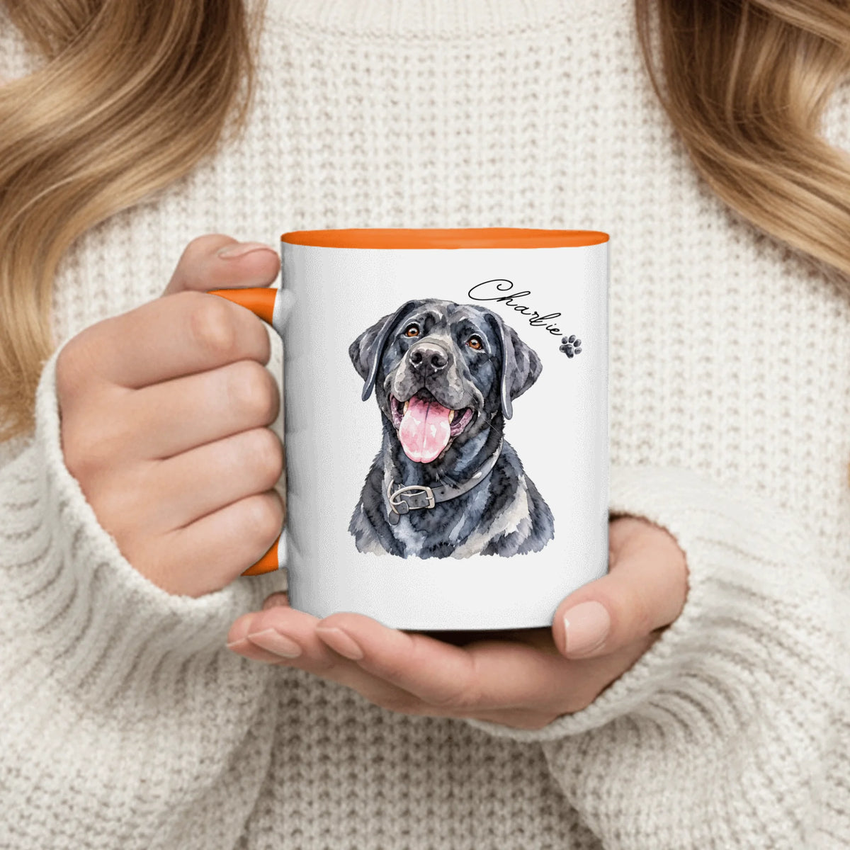 Personalized Mug - Watercolor Pet Portrait & Paw Print