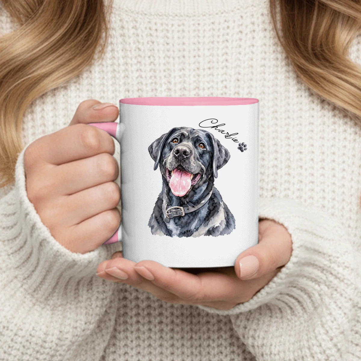 Personalized Mug - Watercolor Pet Portrait & Paw Print