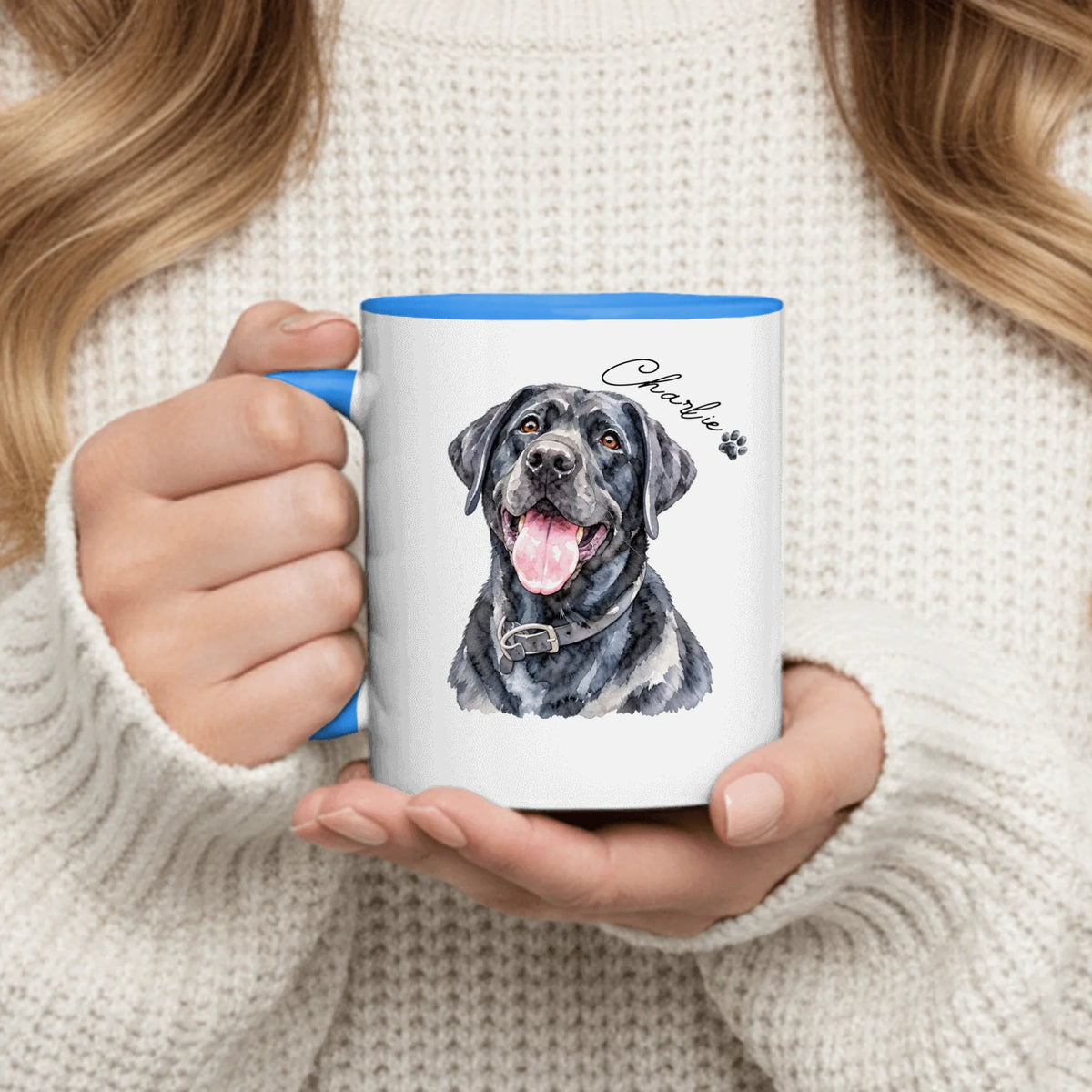 Personalized Mug - Watercolor Pet Portrait & Paw Print