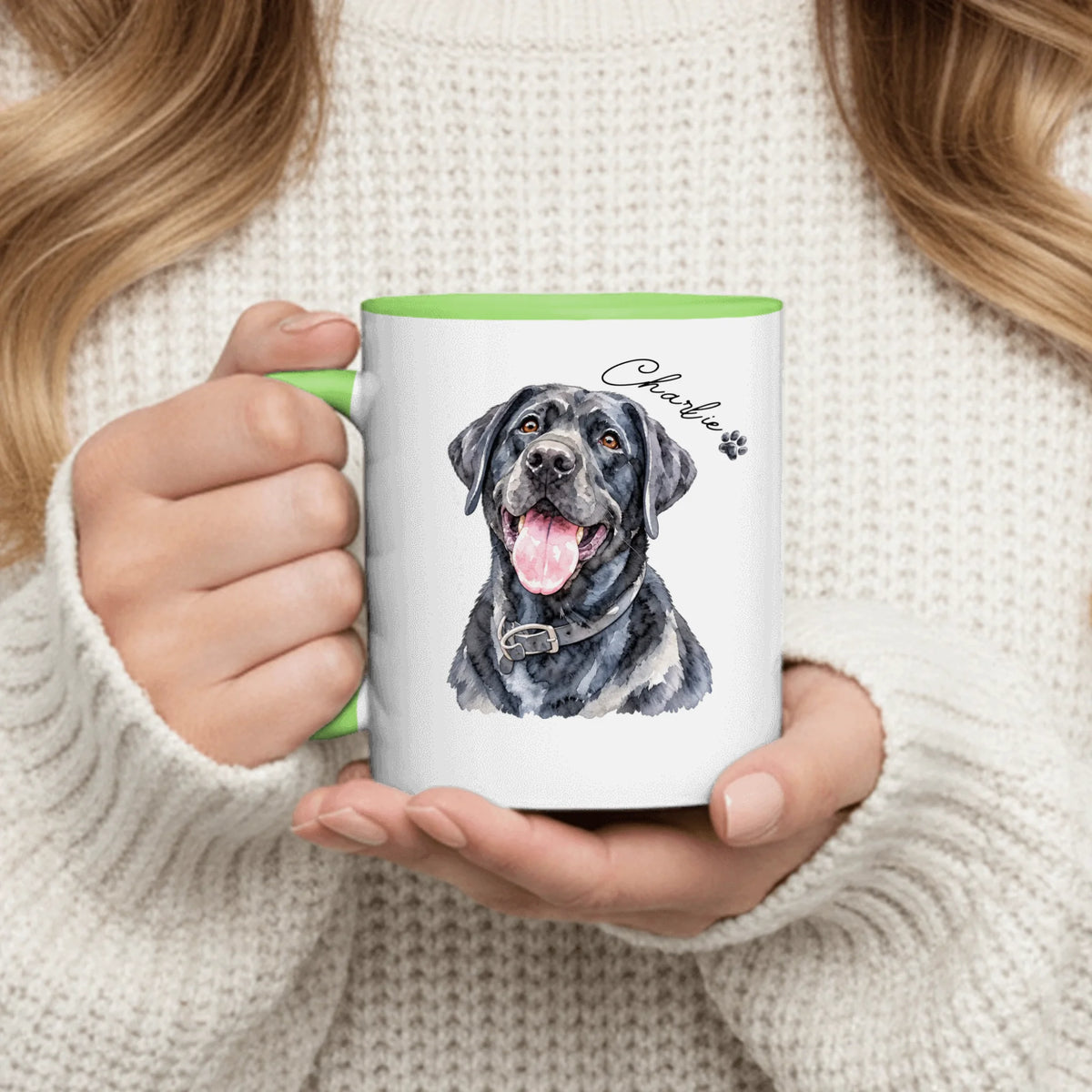 Personalized Mug - Watercolor Pet Portrait & Paw Print
