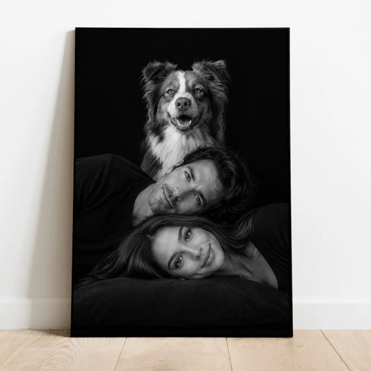 Personalized Poster - Black & White - Stacked Family & Pet Portrait