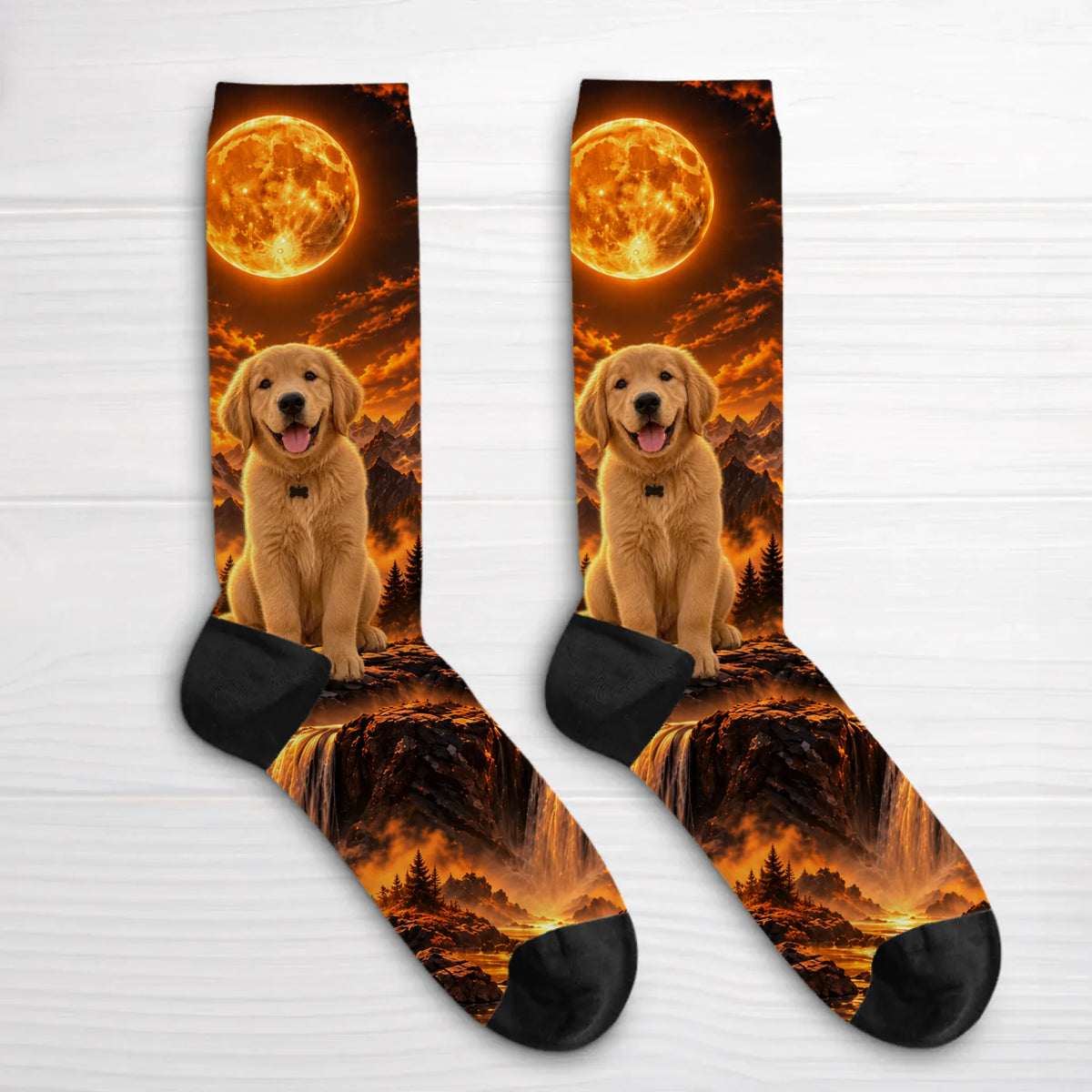Personalized Socks - Moonlit Forest Scene