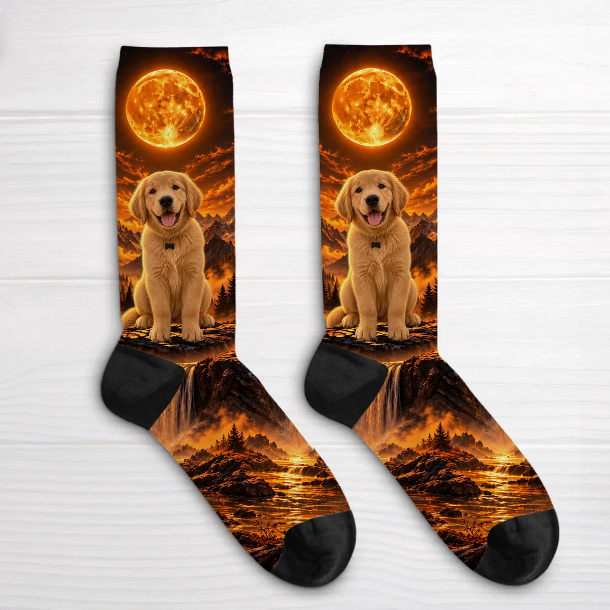 Personalized Socks - Moonlit Forest Scene