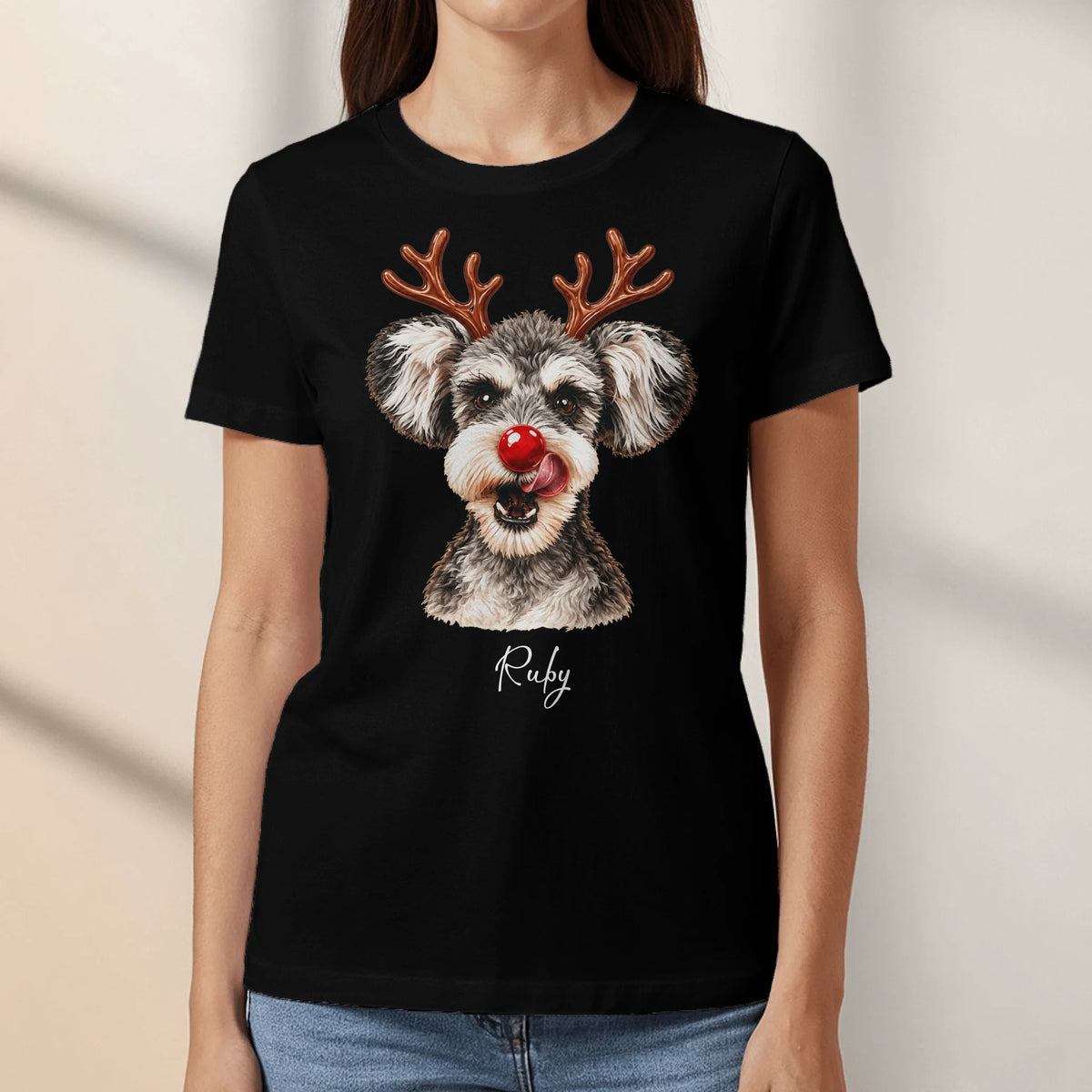 Personalized T-Shirt - Cartoon Christmas Dog Lover Holiday