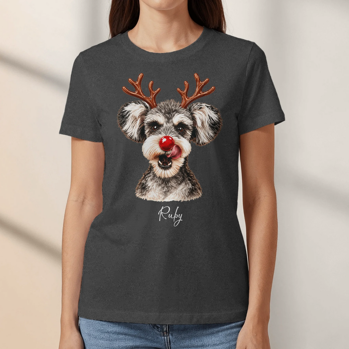 Personalized T-Shirt - Cartoon Christmas Dog Lover Holiday