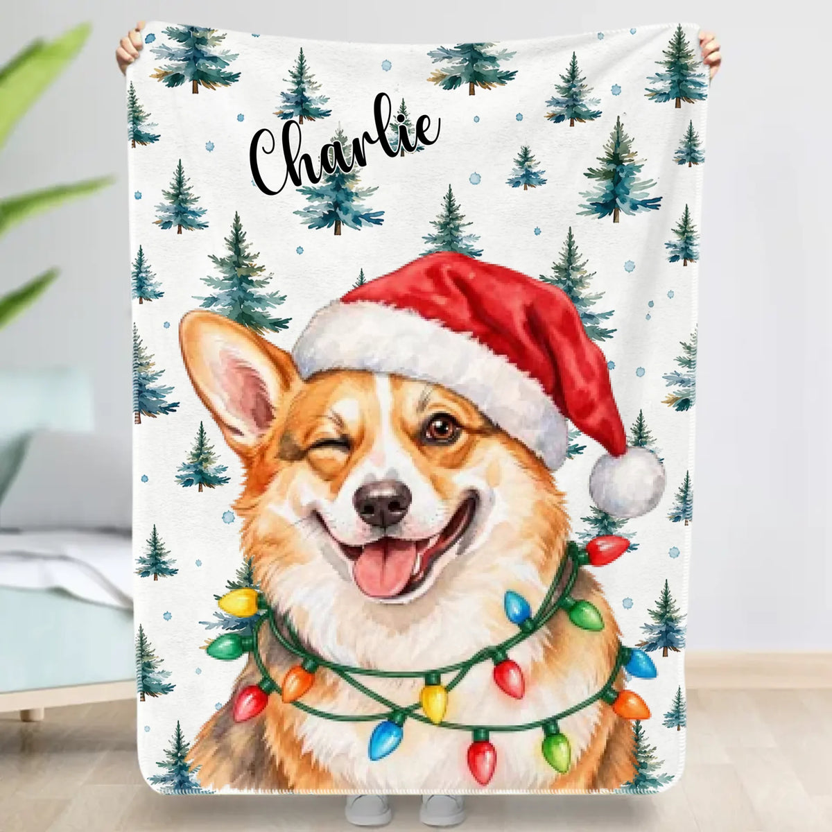 Personalized Blanket - Hand Drawn Christmas Santa Dog
