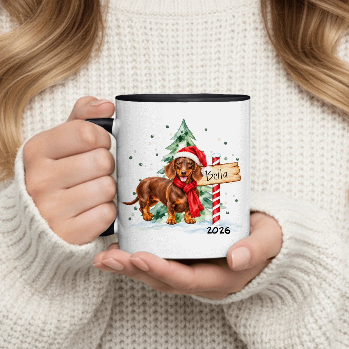 Personalized Mug - Watercolor Christmas Tree Pet