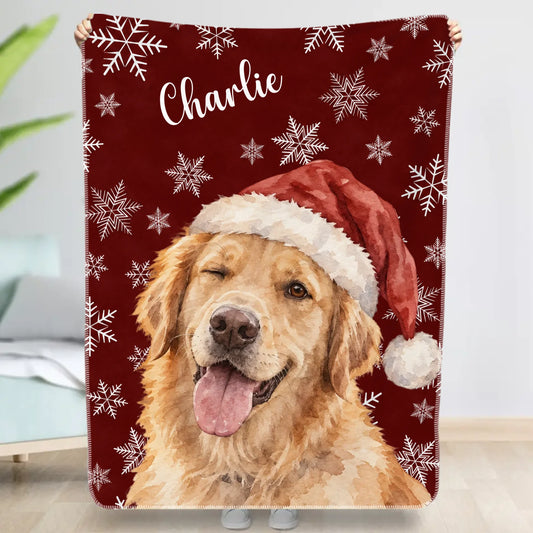 Personalized Blanket - Christmas Snowflake Dog Portrait