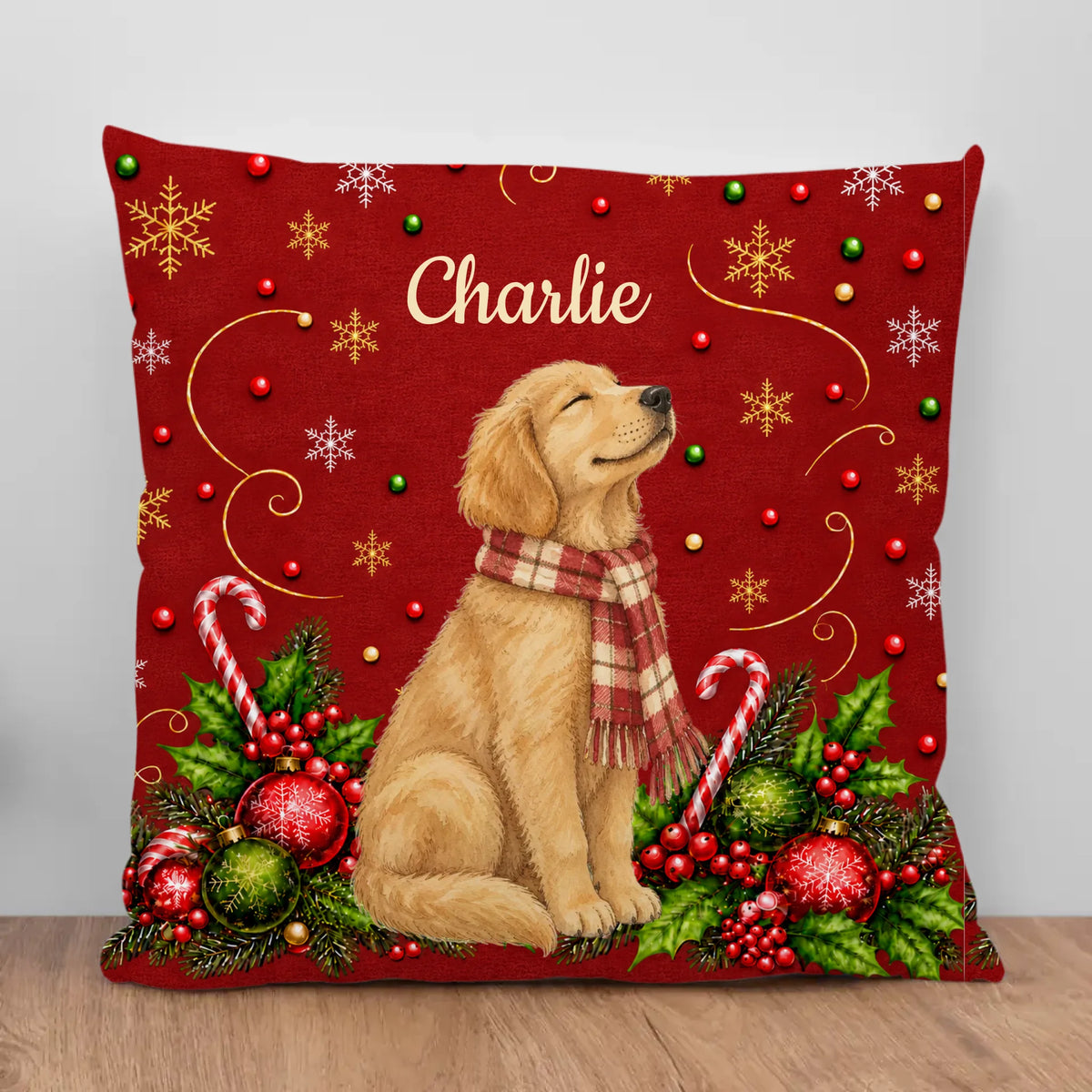 Personalized Pillow - Watercolor Christmas Dog Portrait