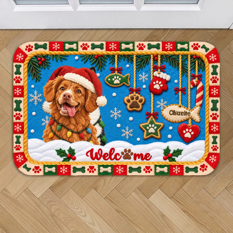 Personalized Doormat - Digital Illustration Christmas Welcome Pet Photo - Featured Image