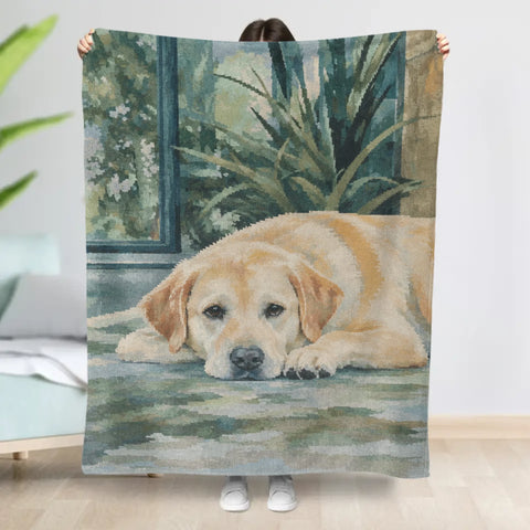 Personalized Blanket - Watercolor Woven Pet in Sunlit Conservatory - Featured Image