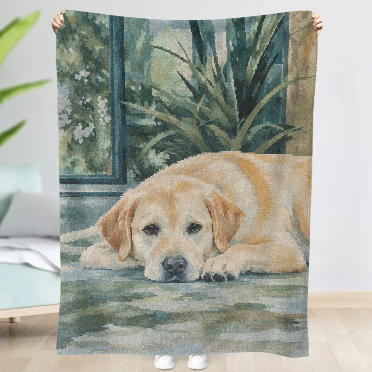 Personalized Blanket - Watercolor Woven Pet in Sunlit Conservatory