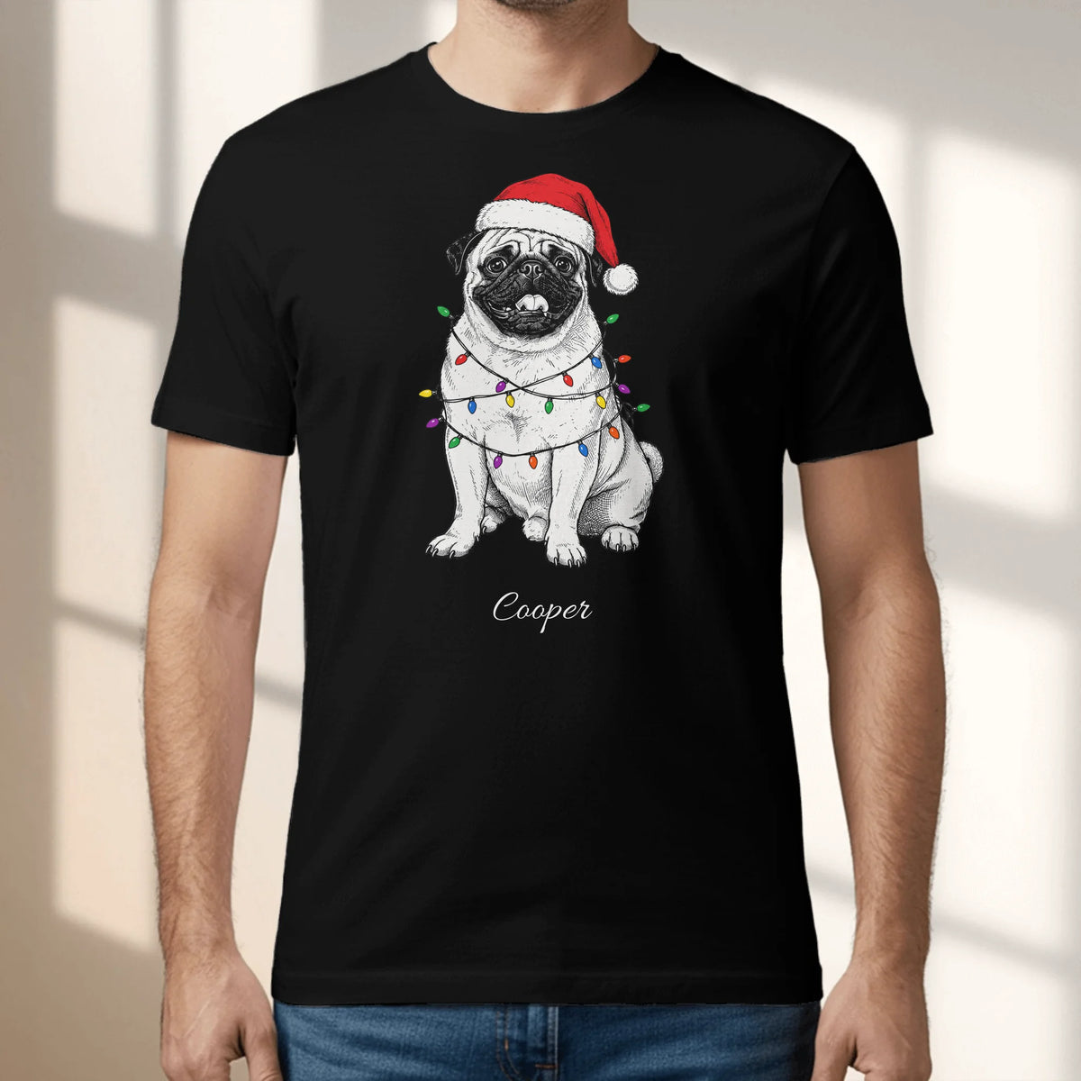 Personalized T-Shirt - Cartoon Christmas Santa Hat Pet Photo