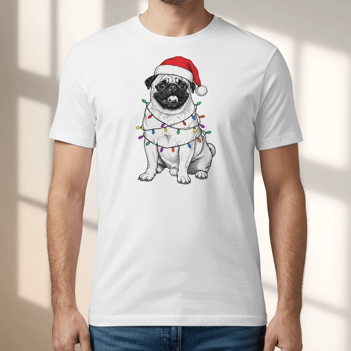 Personalized T-Shirt - Cartoon Christmas Santa Hat Pet Photo