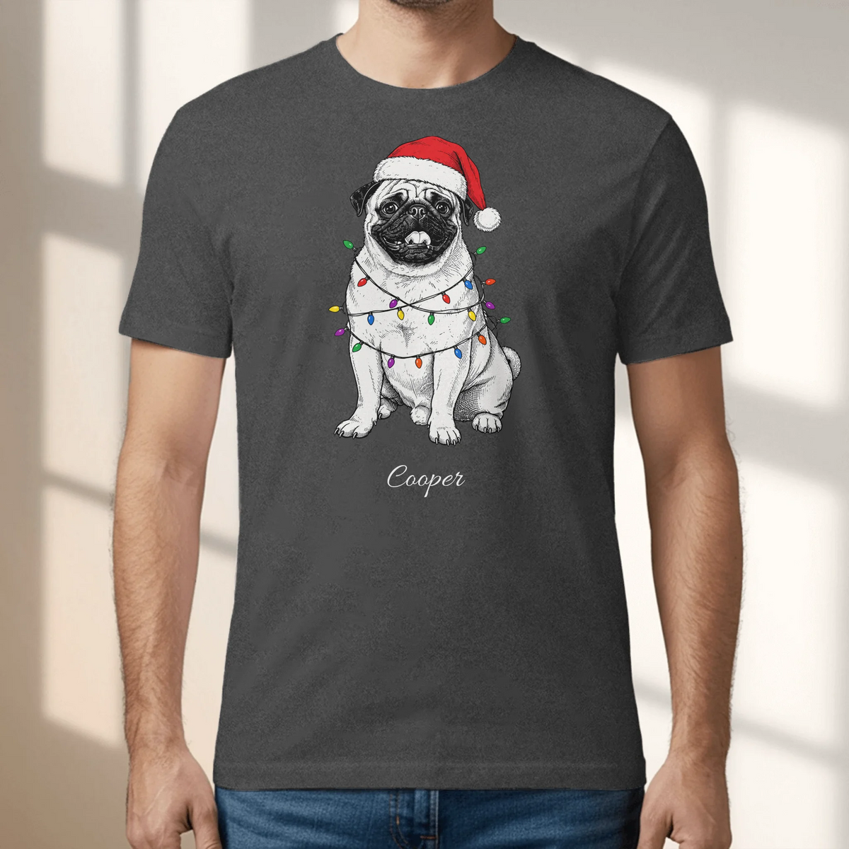 Personalized T-Shirt - Cartoon Christmas Santa Hat Pet Photo