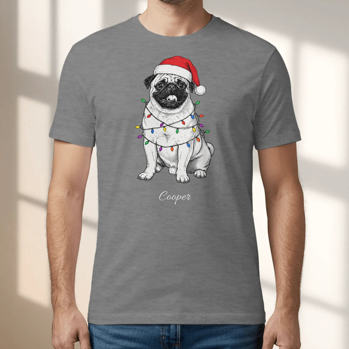 Personalized T-Shirt - Cartoon Christmas Santa Hat Pet Photo