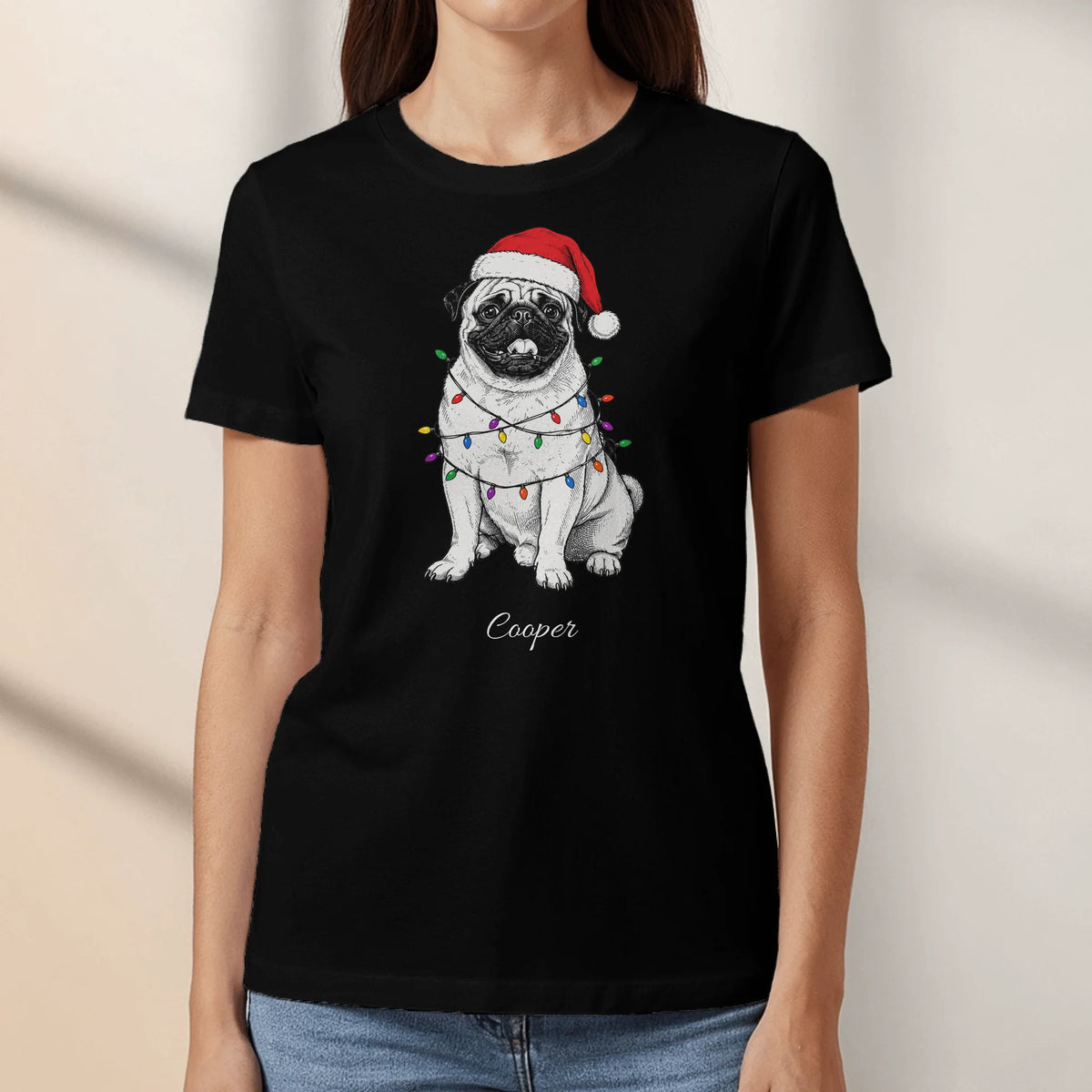 Personalized T-Shirt - Cartoon Christmas Santa Hat Pet Photo