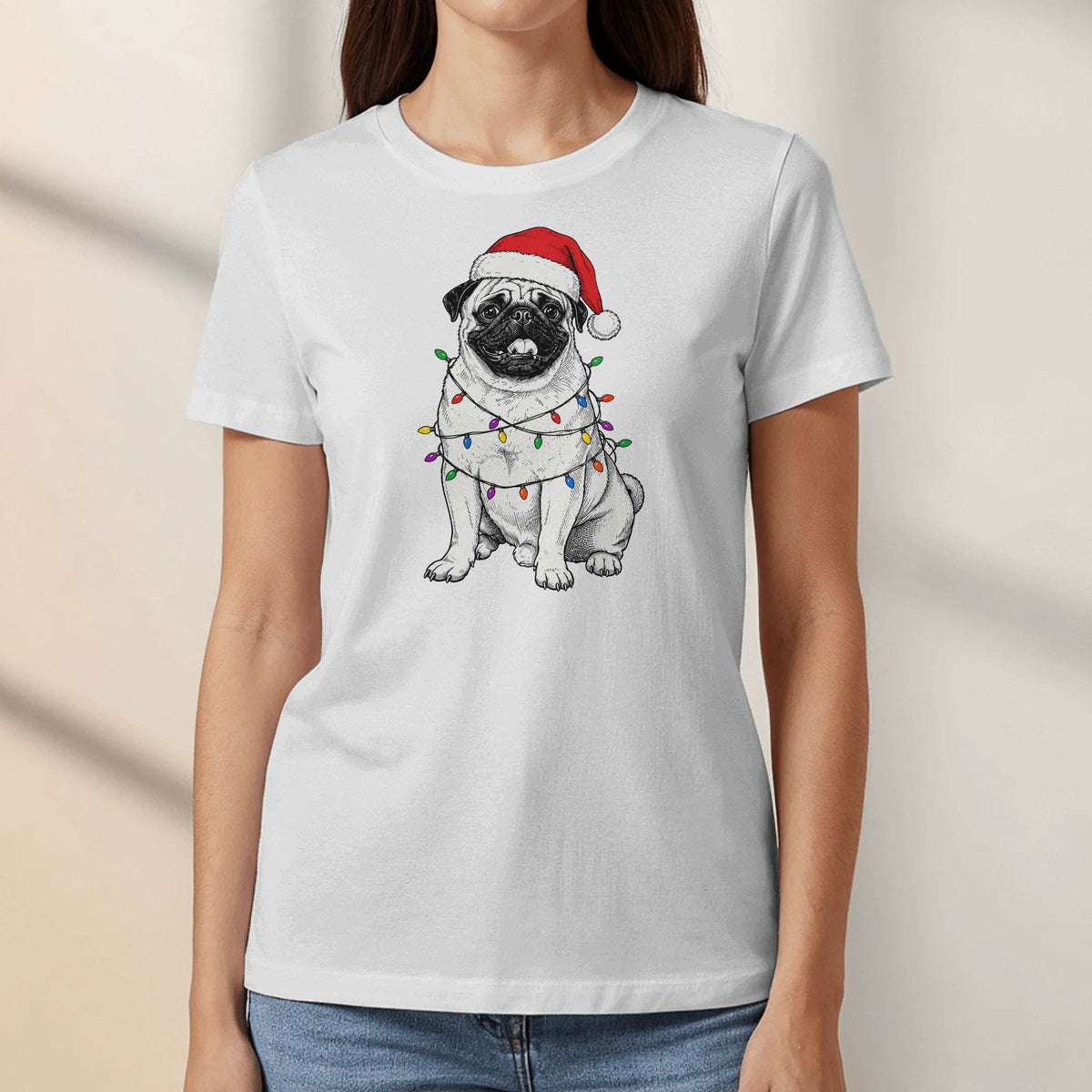 Personalized T-Shirt - Cartoon Christmas Santa Hat Pet Photo