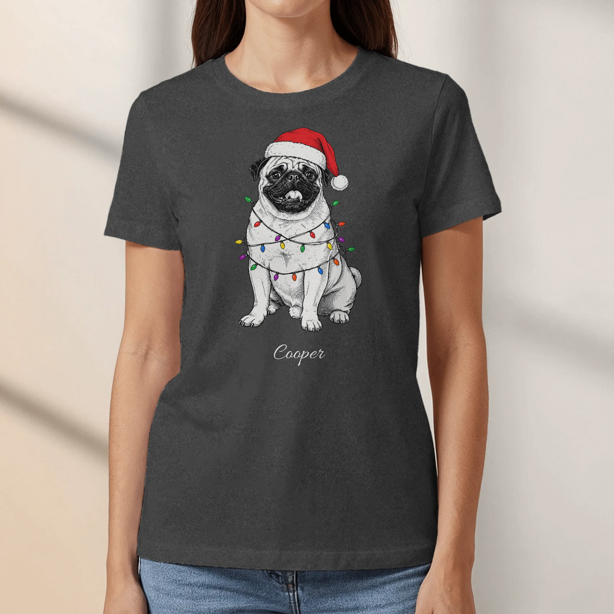 Personalized T-Shirt - Cartoon Christmas Santa Hat Pet Photo