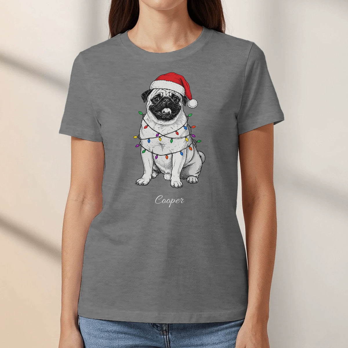 Personalized T-Shirt - Cartoon Christmas Santa Hat Pet Photo