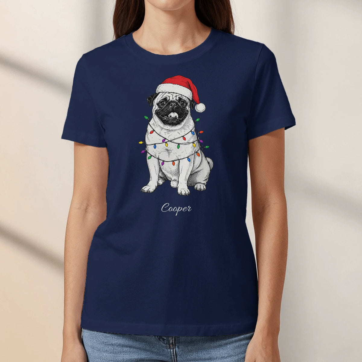 Personalized T-Shirt - Cartoon Christmas Santa Hat Pet Photo