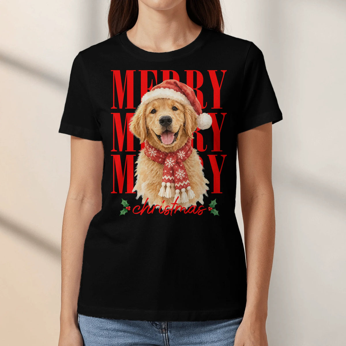 Personalized T-Shirt - Watercolor Christmas Pet Portrait Art