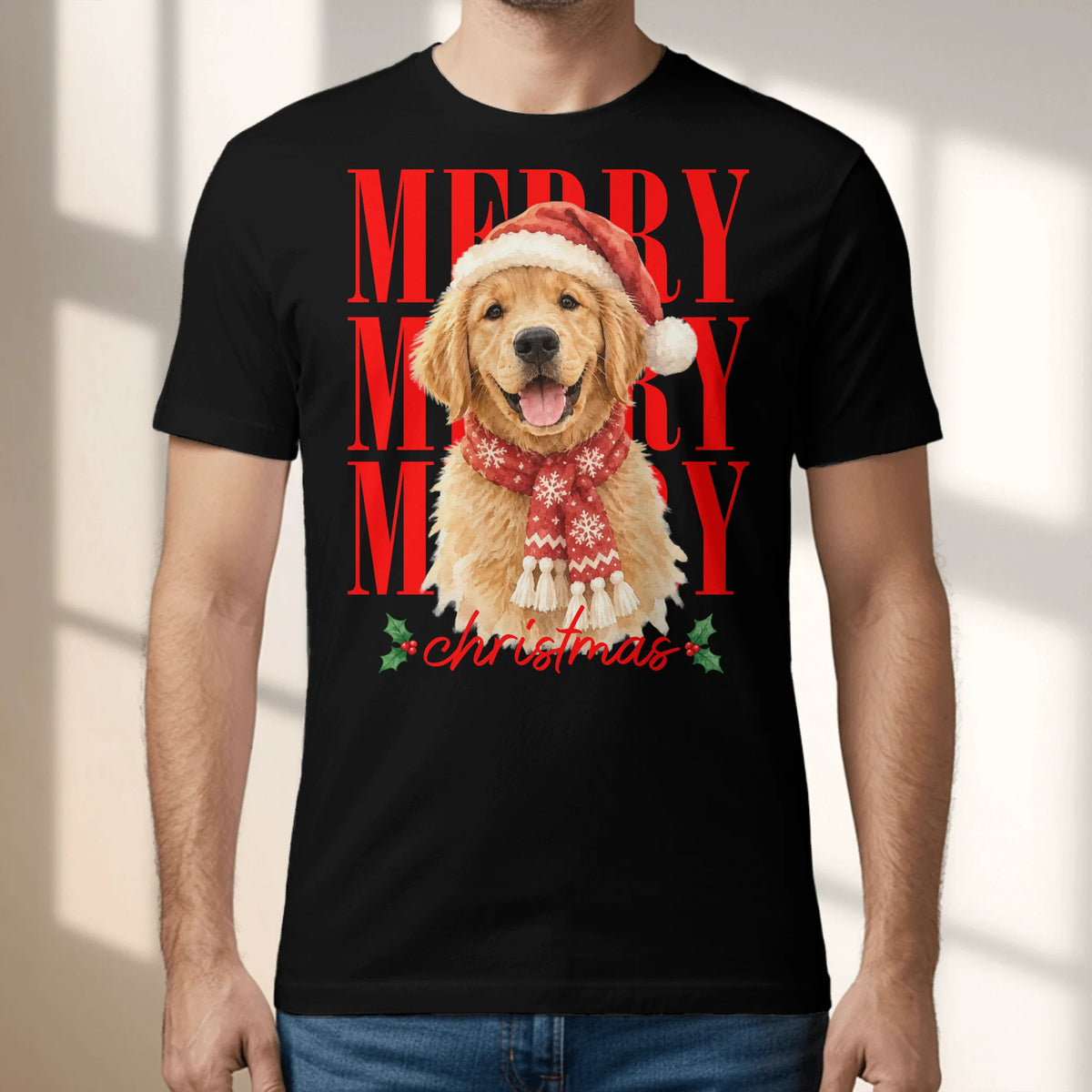 Personalized T-Shirt - Watercolor Christmas Pet Portrait Art