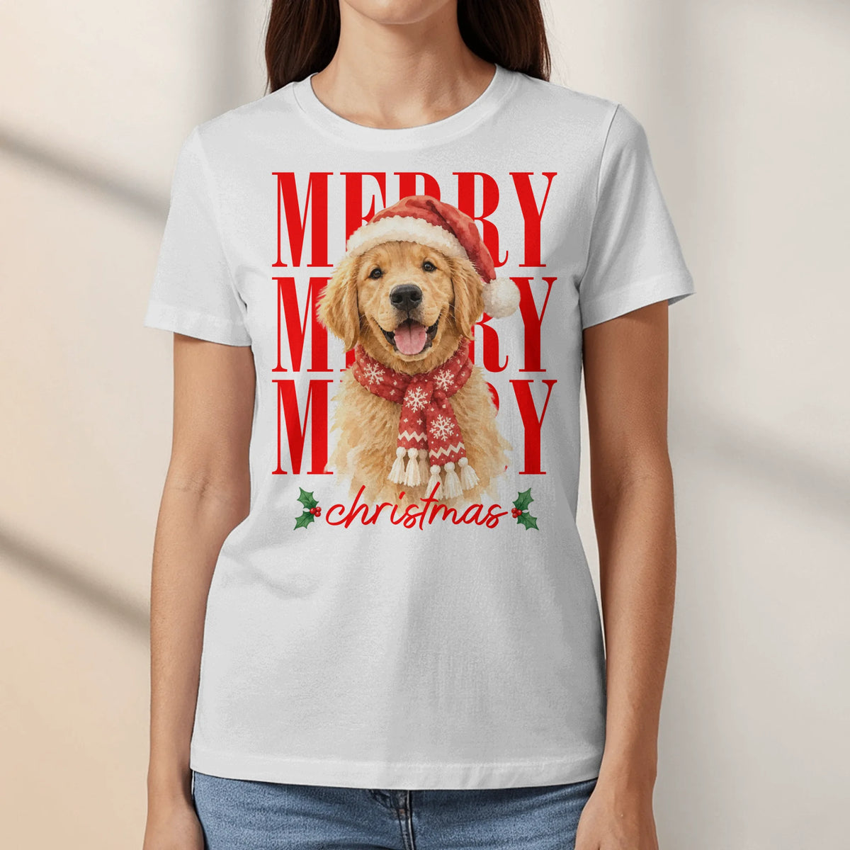 Personalized T-Shirt - Watercolor Christmas Pet Portrait Art