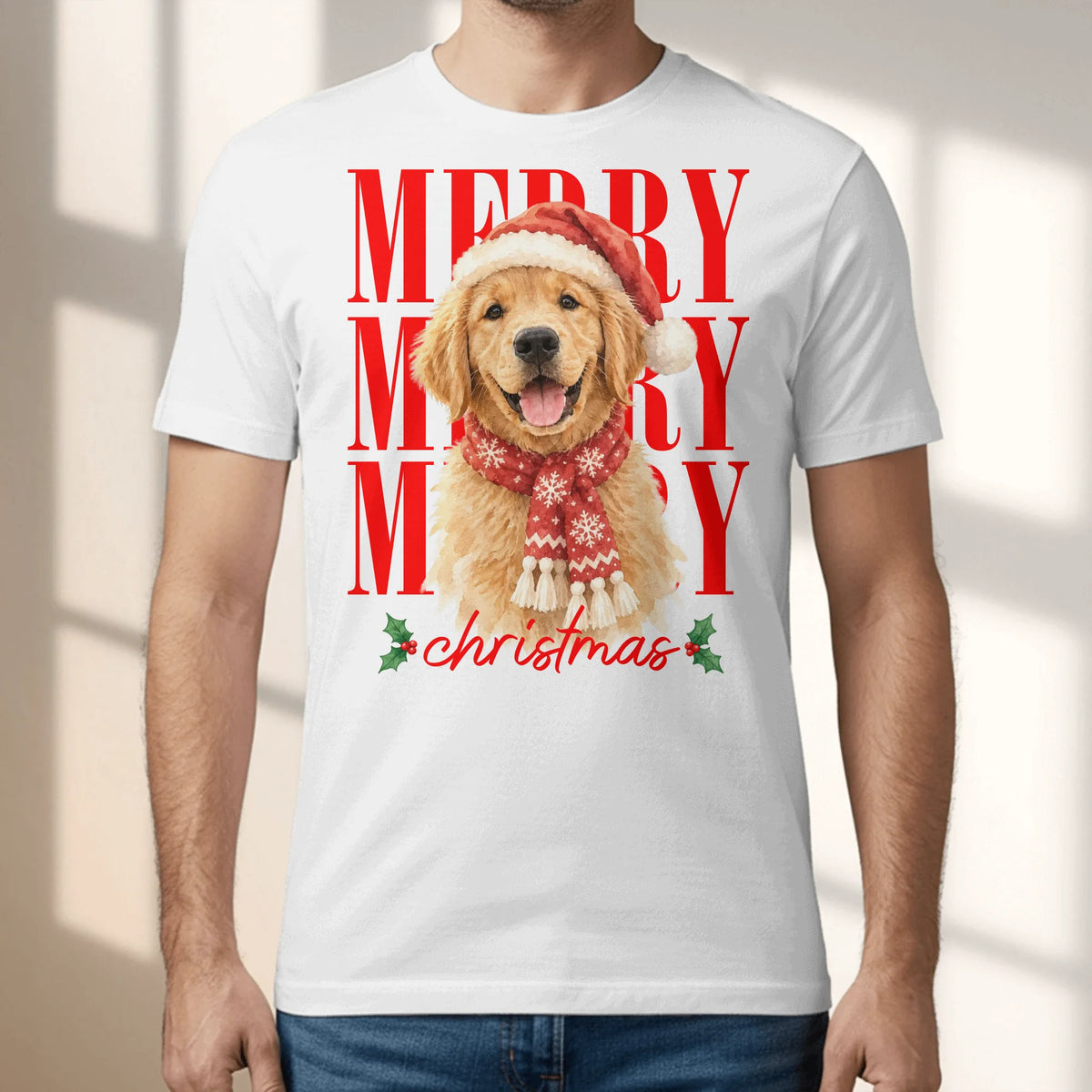 Personalized T-Shirt - Watercolor Christmas Pet Portrait Art