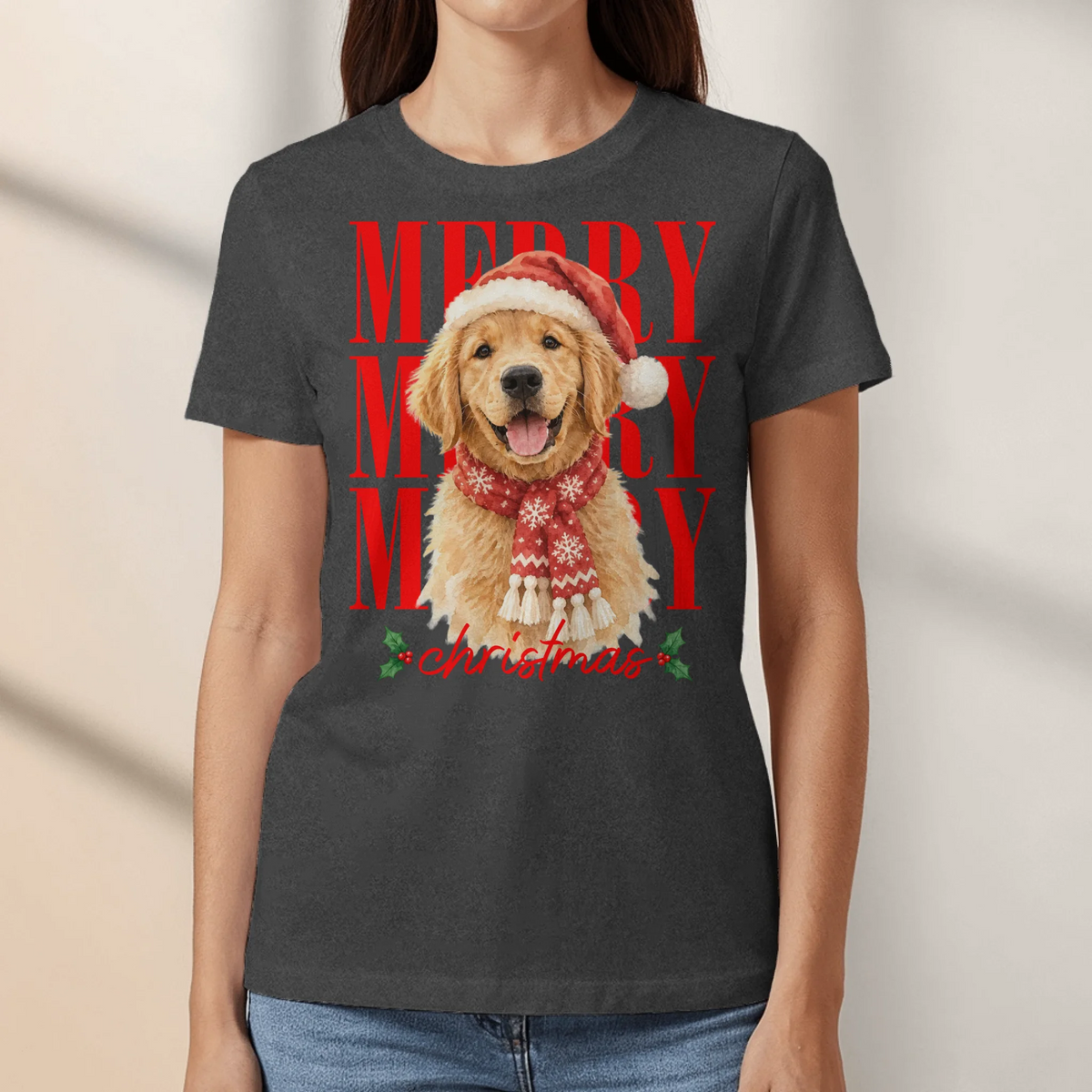 Personalized T-Shirt - Watercolor Christmas Pet Portrait Art