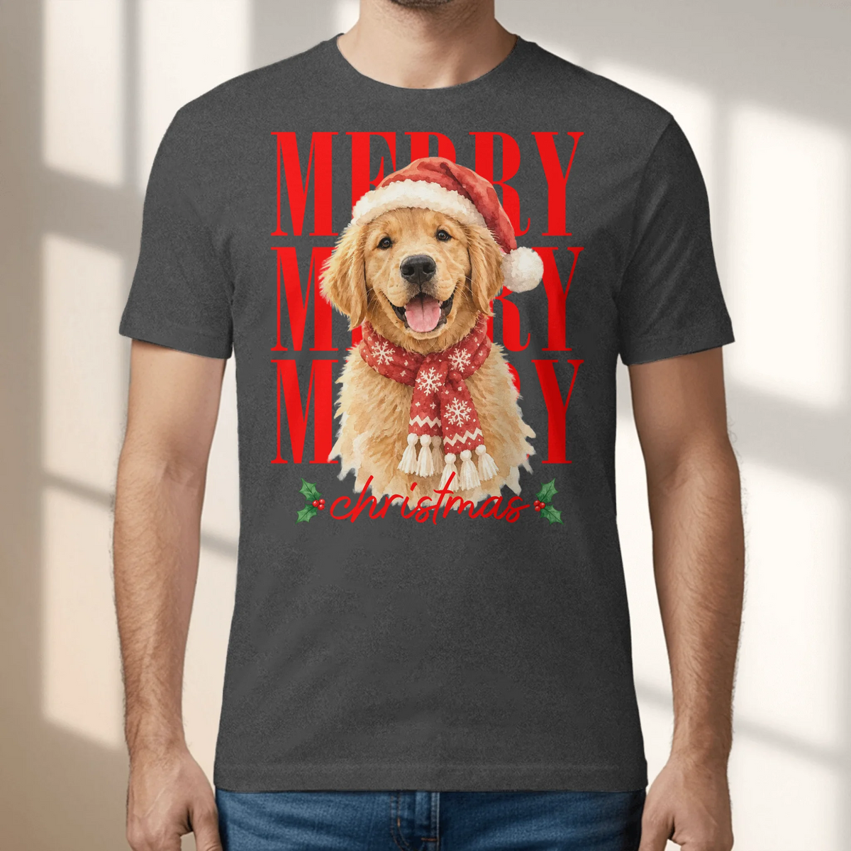 Personalized T-Shirt - Watercolor Christmas Pet Portrait Art