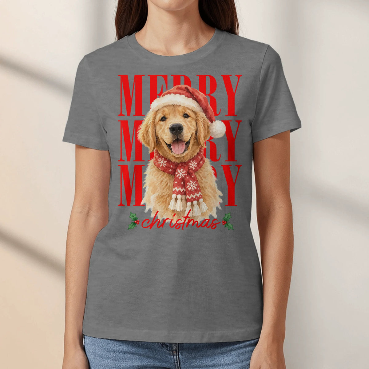 Personalized T-Shirt - Watercolor Christmas Pet Portrait Art