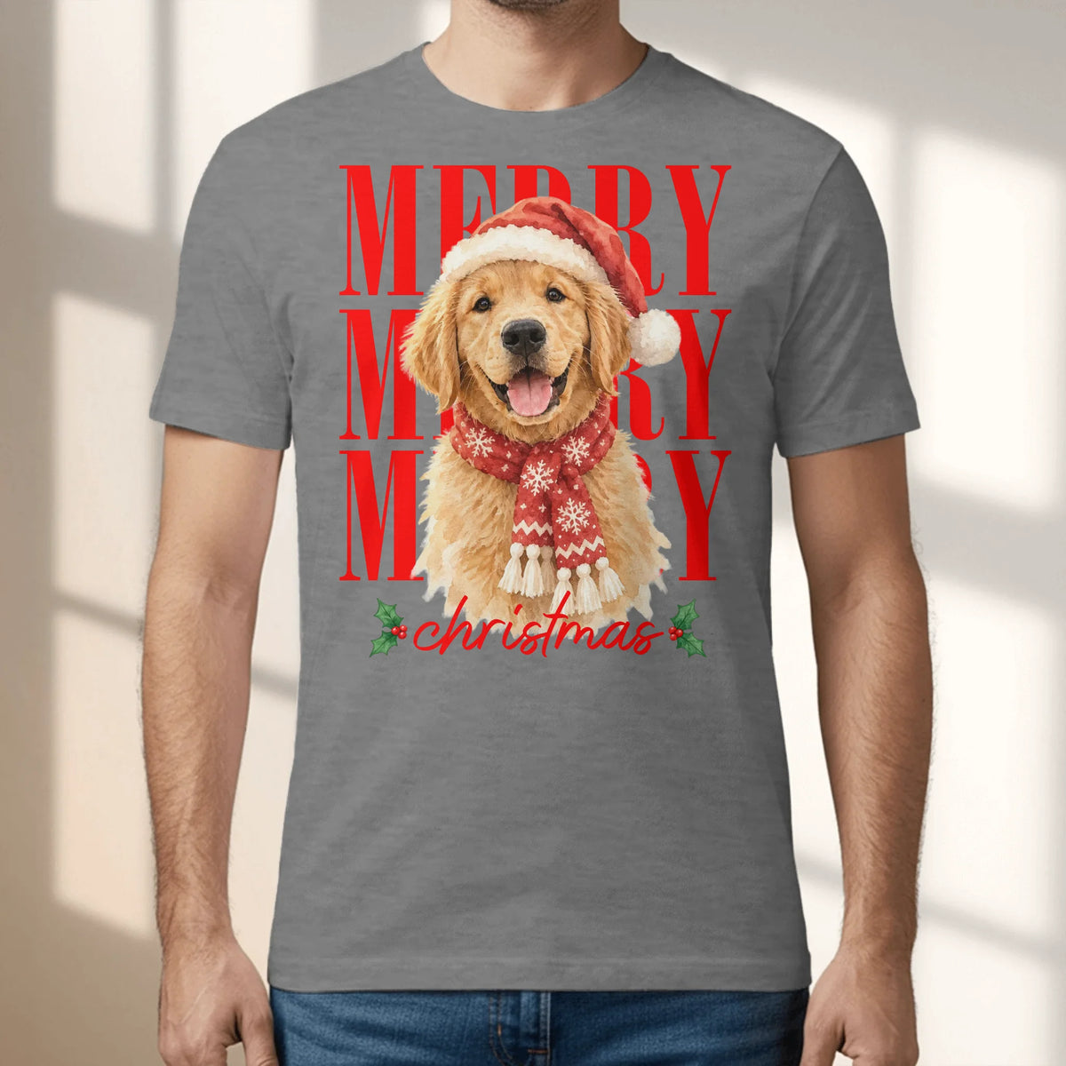 Personalized T-Shirt - Watercolor Christmas Pet Portrait Art