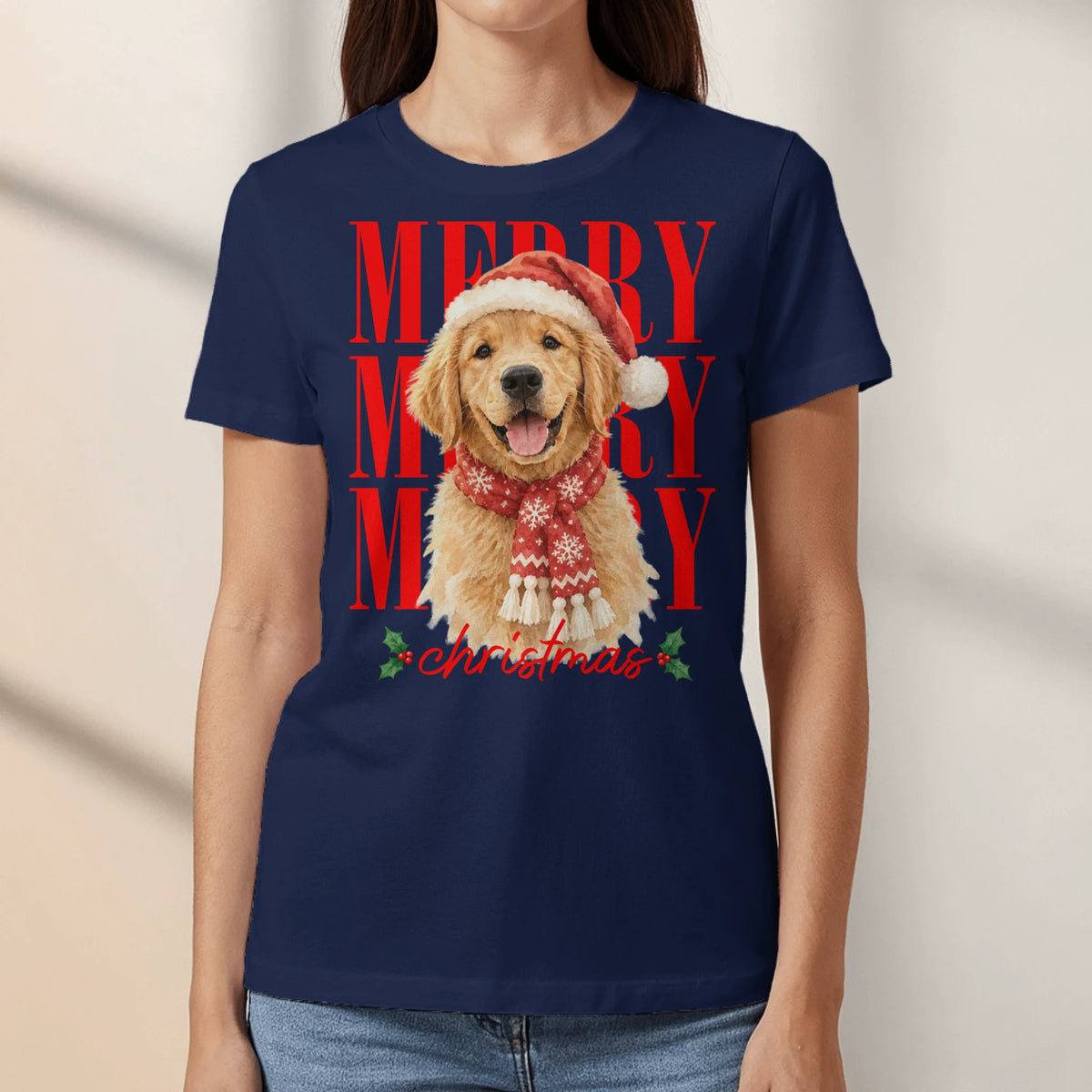 Personalized T-Shirt - Watercolor Christmas Pet Portrait Art