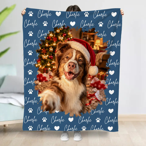 Personalized Blanket - Photo Christmas Dog Selfie Humor - Featured Image