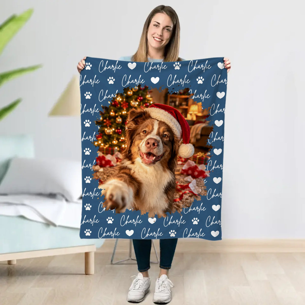 Personalized Blanket - Photo Christmas Dog Selfie Humor