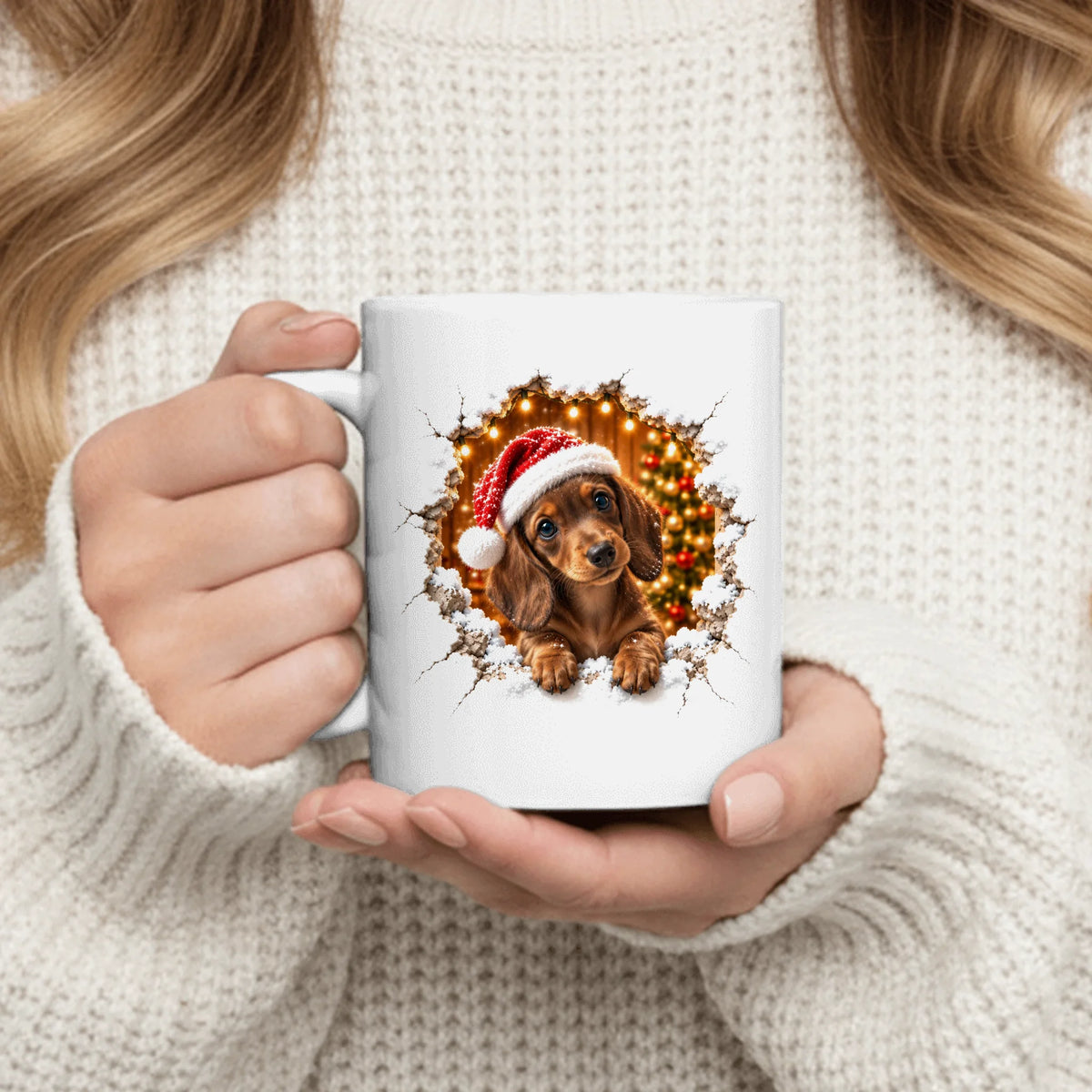 Personalized Mug - 3D Effect Christmas Cracked Wall