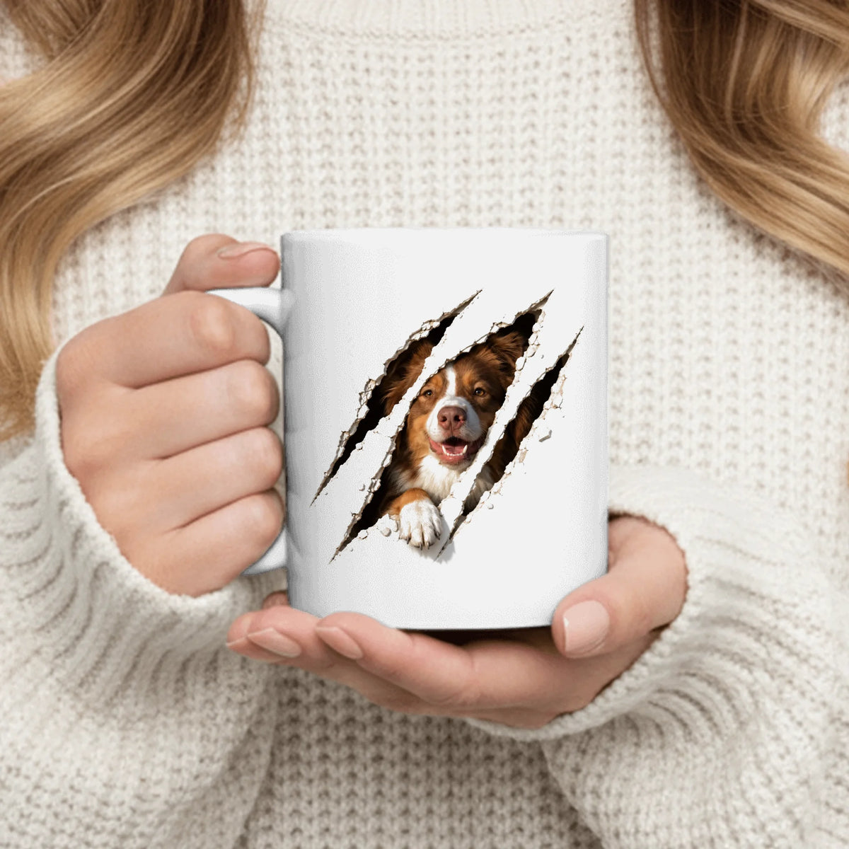 Personalized Mug - Photorealistic Pet Clawing Through with Paw Over Scratch Edge